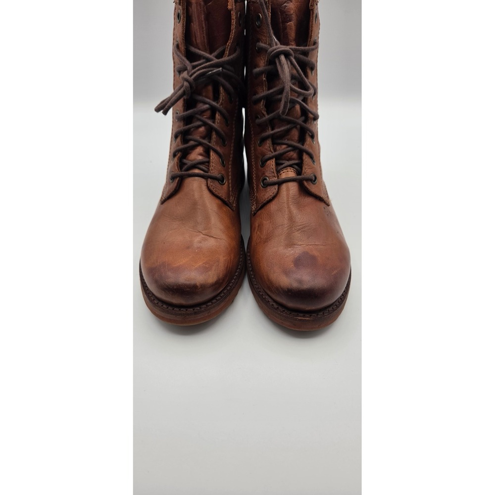 Frye Veronica Women's Combat Boots 8 B Cognac Brown Leather Lace Up Goodyear - Picture 16 of 16